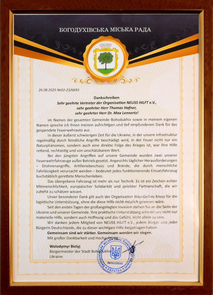 neuss-hilft-ukraine-dankesurkunde-humanitaere-hilfe-bohodukhiv
