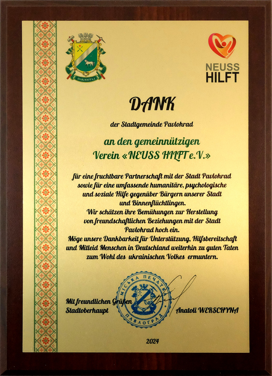 neuss-hilft-ukraine-dankesurkunde-humanitaere-hilfe-pawlohrad